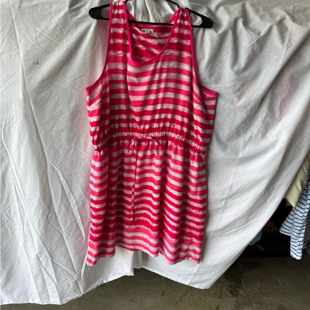 GAP Vibrant Pink and White Striped lined Dress dress up or dress down.